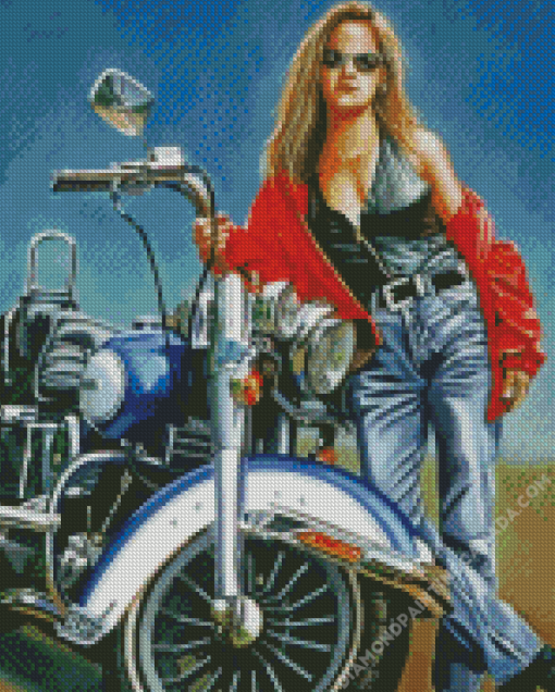 Retro Woman And Motorcycle Diamond Painting