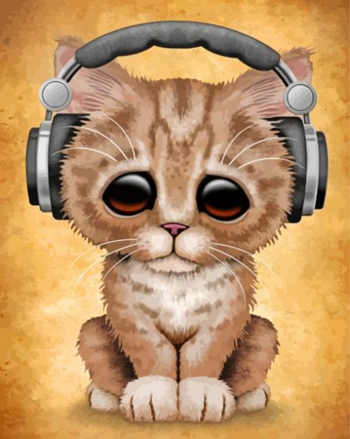 Sad Cat With Headphones Diamond Painting