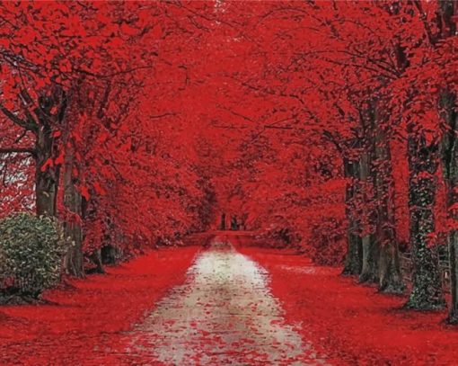 Trees Red Path Diamond Painting