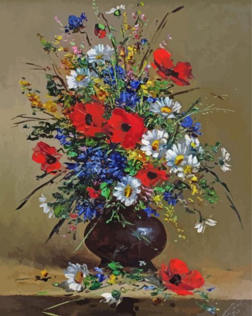 Vase With Cornflowers And Poppies Diamond Painting