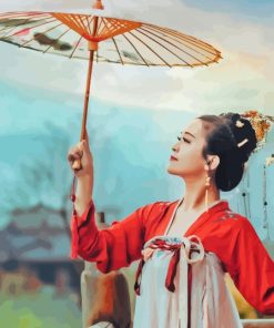 Vintage Chinese Woman Holding Umbrella Diamond Painting