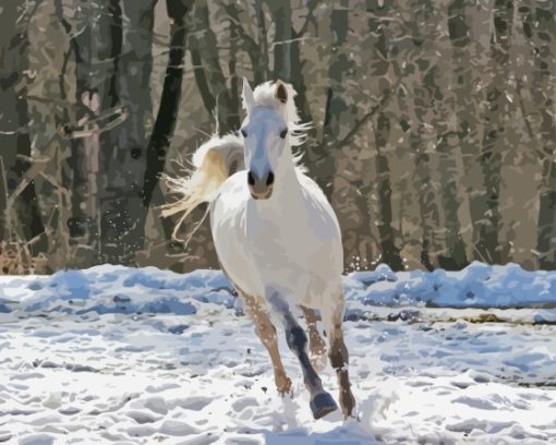 White Horse In Snowy Forest Diamond Painting