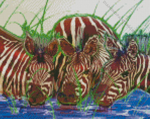 Zebras Watering Hole Diamond Painting