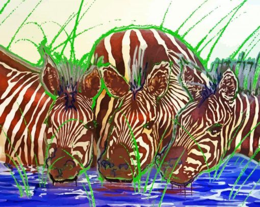 Zebras Watering Hole Diamond Painting