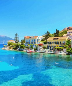 Cephalonia Greece Seaside Buildings Diamond Painting