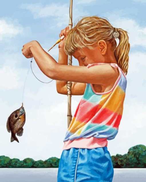 Fishing Girl Side View Diamond Painting