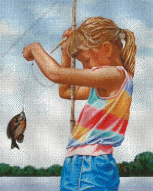 Fishing Girl Side View Diamond Painting