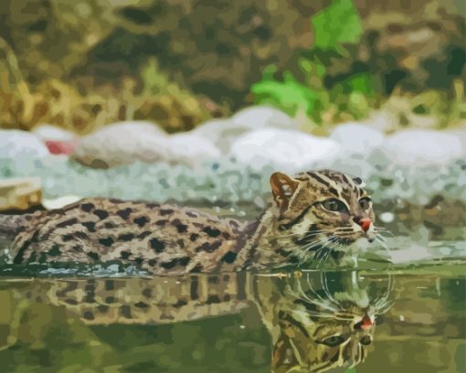 Fishing Cat Swimming Diamond Painting