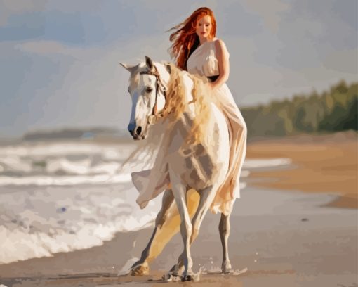 Ginger Riding Horse At Beach Diamond Painting