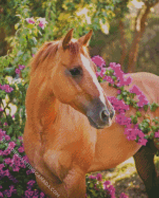 Horses And Purple Flowers Diamond Painting