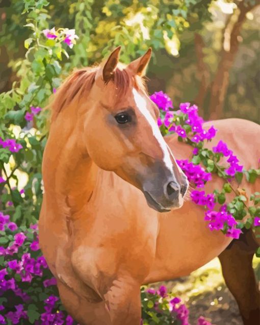 Horses And Purple Flowers Diamond Painting