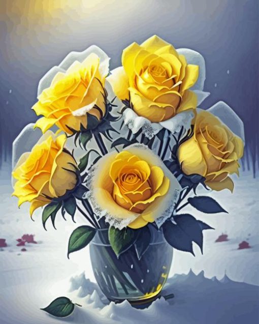 Ice Yellow Roses In Vase Diamond Painting