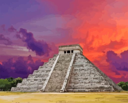 Kukulcan El Castillo Sunset Diamond Painting