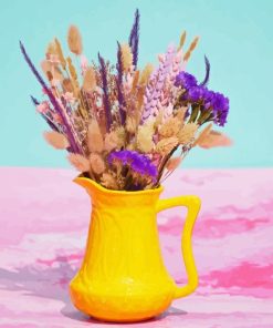 Lavender Flowers In Yellow Vase Diamond Painting