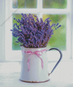 Lavender In White Vase With Window Diamond Painting