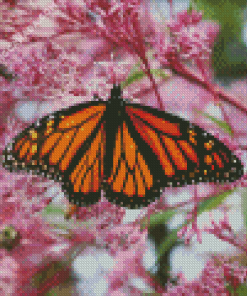 Monarch Butterfly On A Pink Flowering Tree Diamond Painting