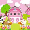 Pink Farm With Animals Diamond Painting