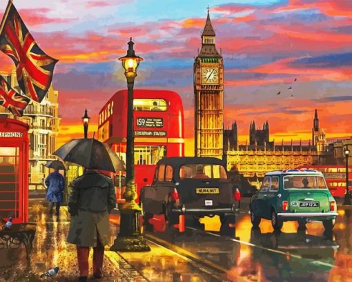 Raining London City Diamond Painting