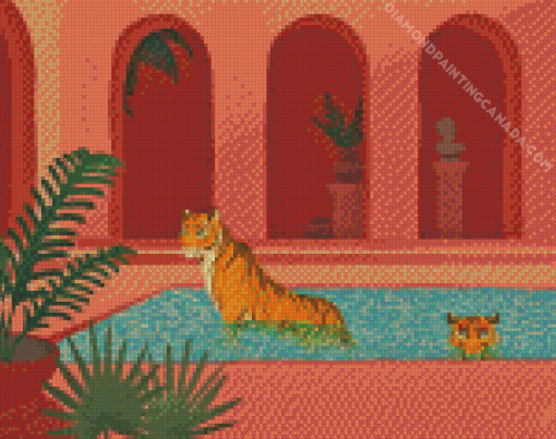 Tigers In The Pool Art Diamond Painting