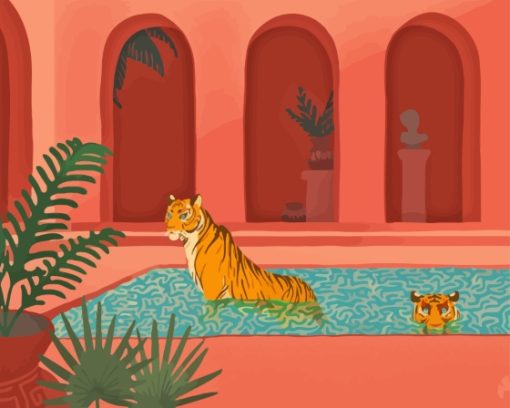 Tigers In The Pool Art Diamond Painting