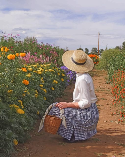 Woman With Hat In Farm Diamond Painting