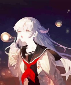 Anime Girl Blowing Bubbles At Night Diamond Painting