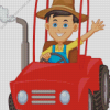 Boy On Tractor Cartoon Art Diamond Painting