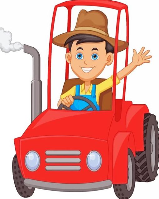 Boy On Tractor Cartoon Art Diamond Painting