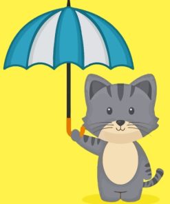 Cute Cat Holding Umbrella Diamond Painting