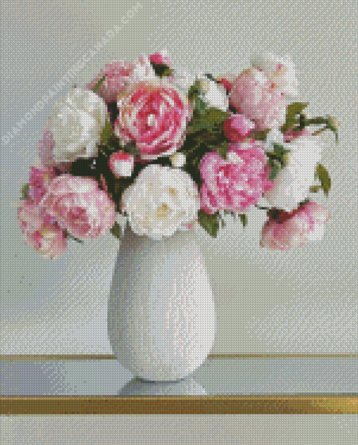 Peonies In A White Vase Diamond Painting