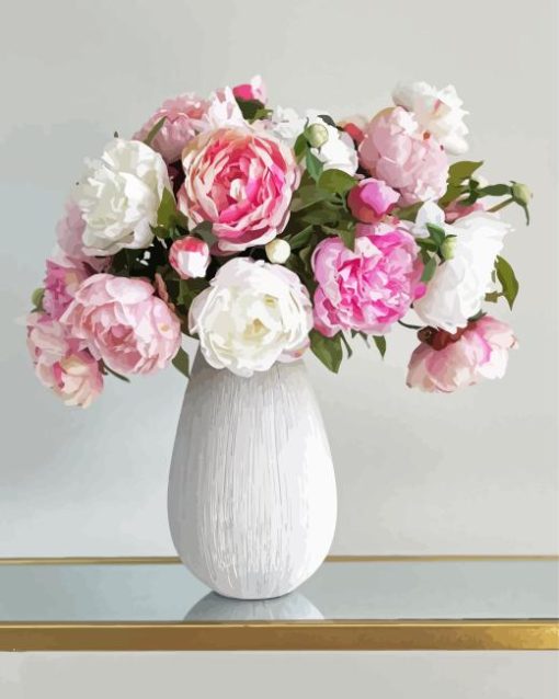 Peonies In A White Vase Diamond Painting