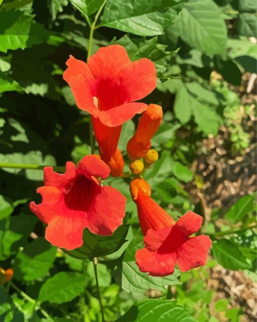 Red Angels Trumpets Plant Diamond Painting