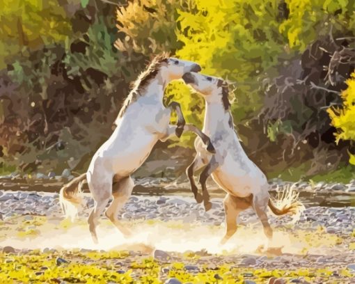 White Fighting Horse Diamond Painting