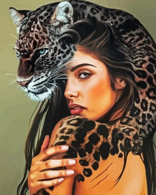 Woman And Jaguar Diamond Painting