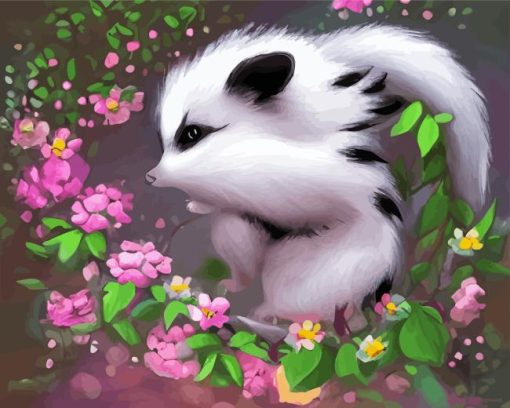 Cute Skunk with flowers Diamond With Numbers