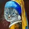 Grey Cat with a pearl earring Diamond With Numbers