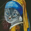 Grey Cat with a pearl earring Diamond With Numbers