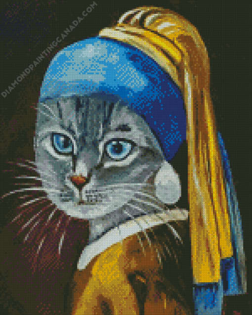 Grey Cat with a pearl earring Diamond With Numbers