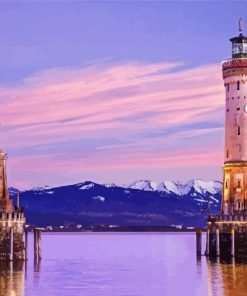 Lindau lighthouse at sunset Diamond Paintings